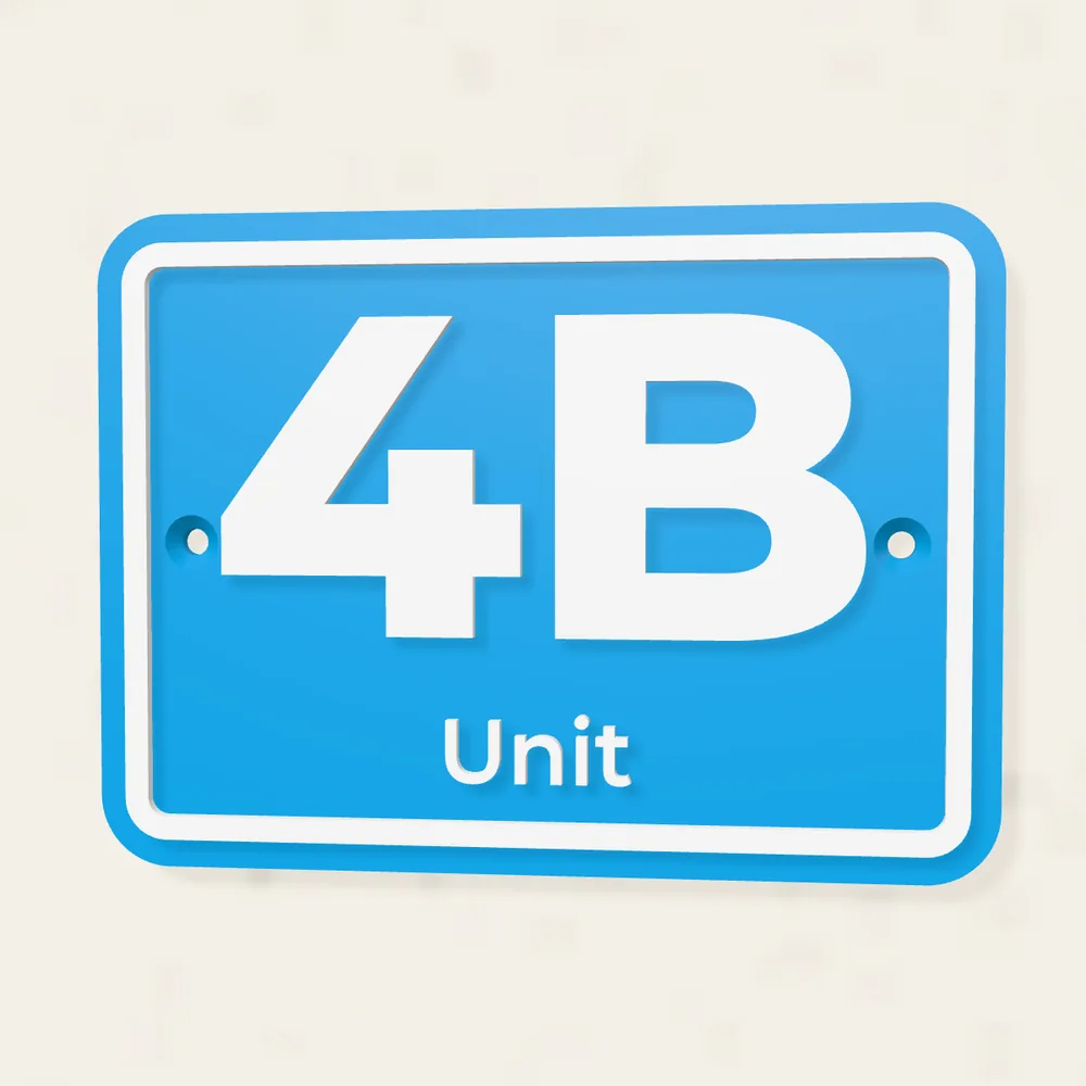 Blue unit 4B number plaque