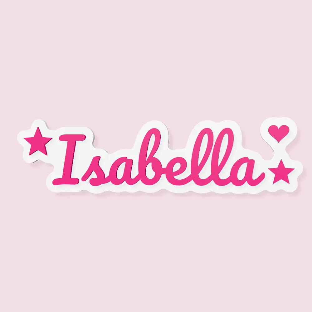 Pink Isabella name sign with stars and hearts