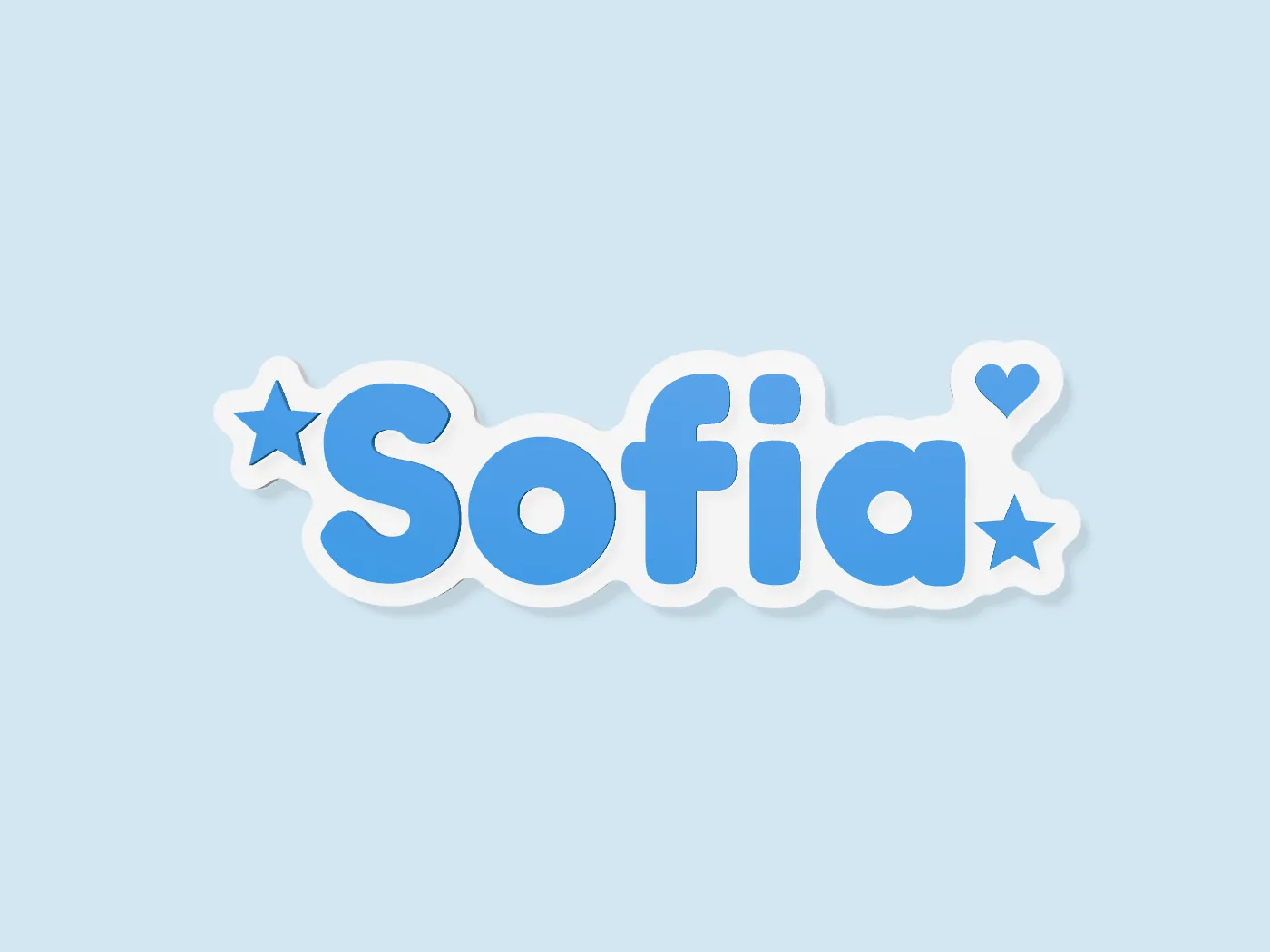 Blue Sofia name sign with stars and a heart