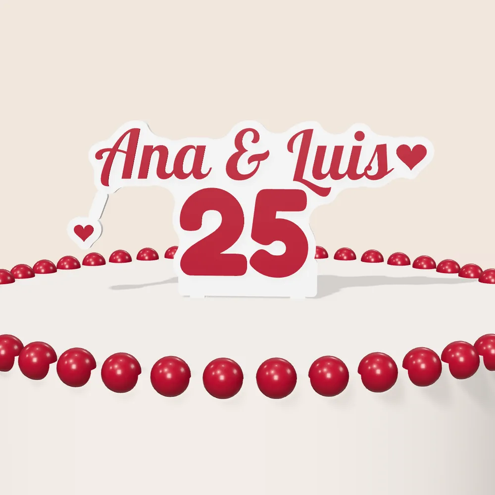 Red Ana and Luis 25 anniversary cake topper