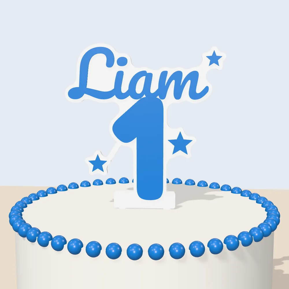Blue Liam 1 first birthday cake topper
