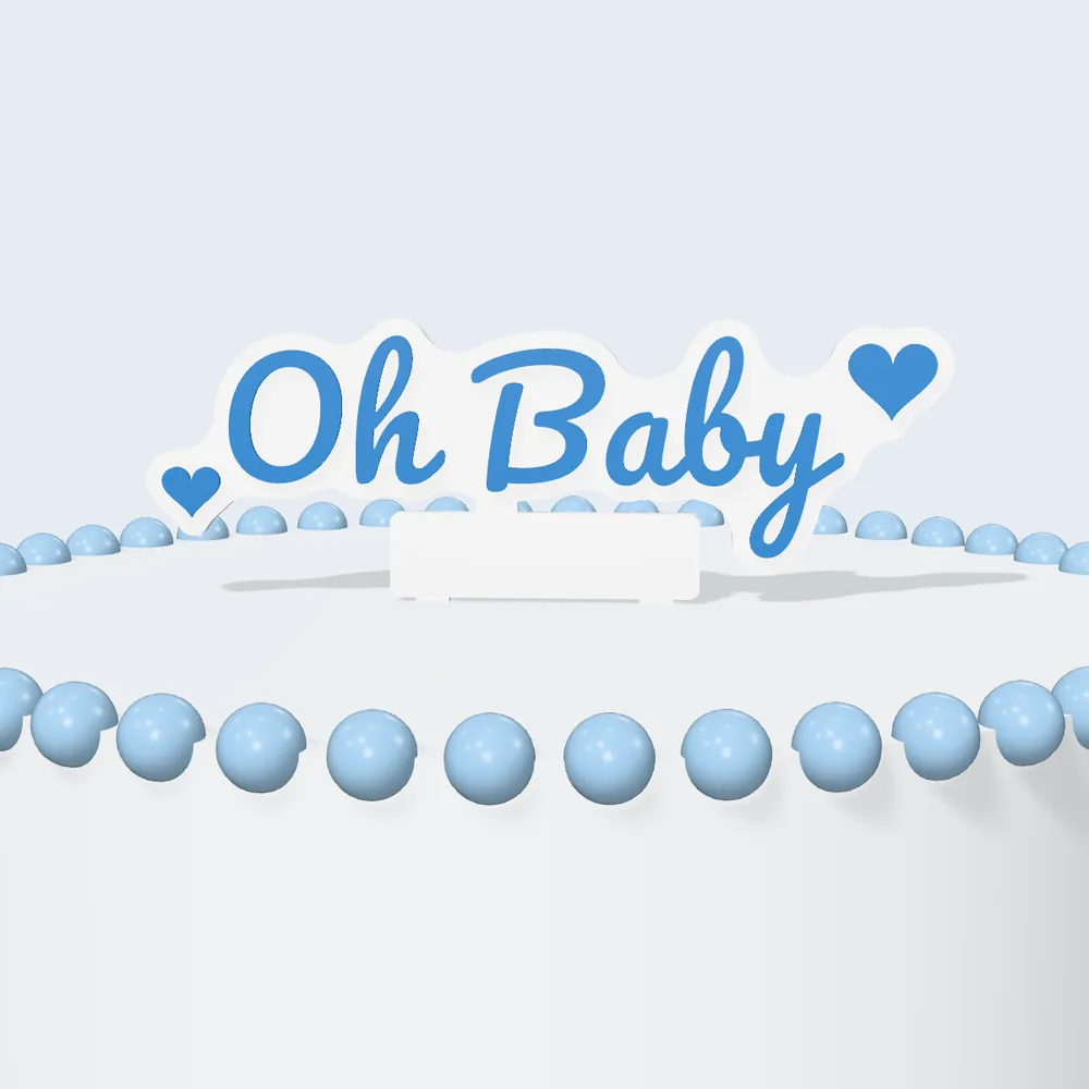 Blue Oh Baby baby shower cake topper with hearts